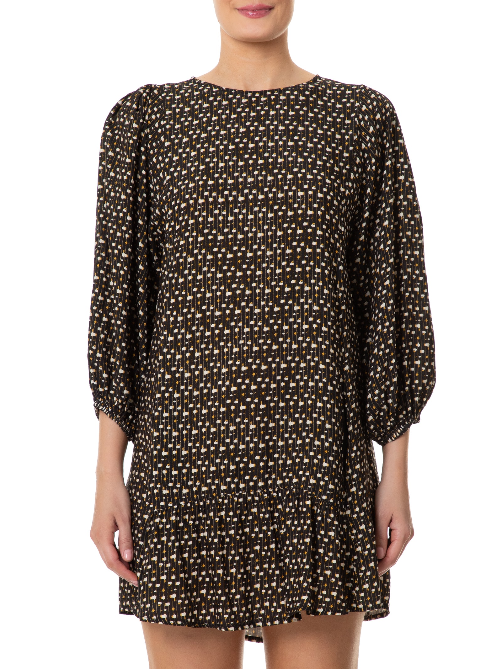 Vestido Curto Textura Soleil Preto Animale