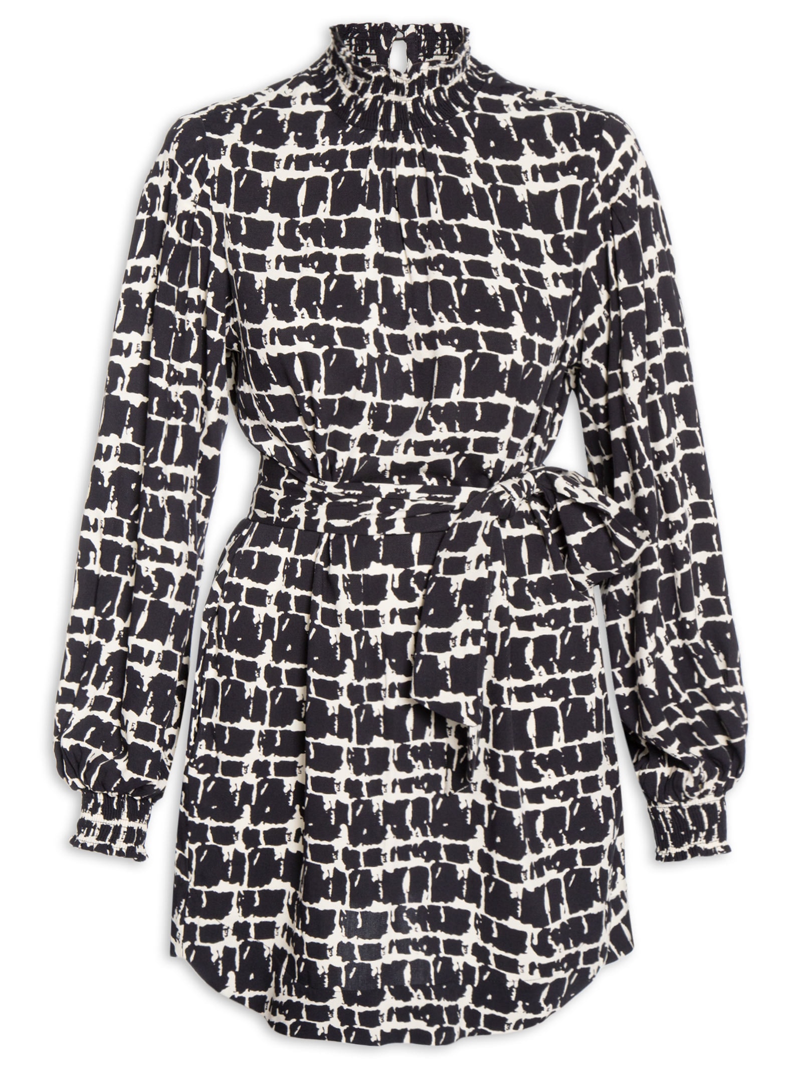 Vestido Curto Textura Xadrez – Preto Animale