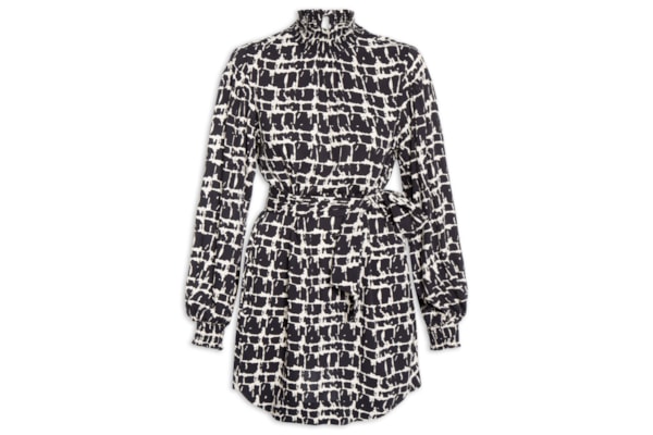 Vestido Curto Textura Xadrez – Preto