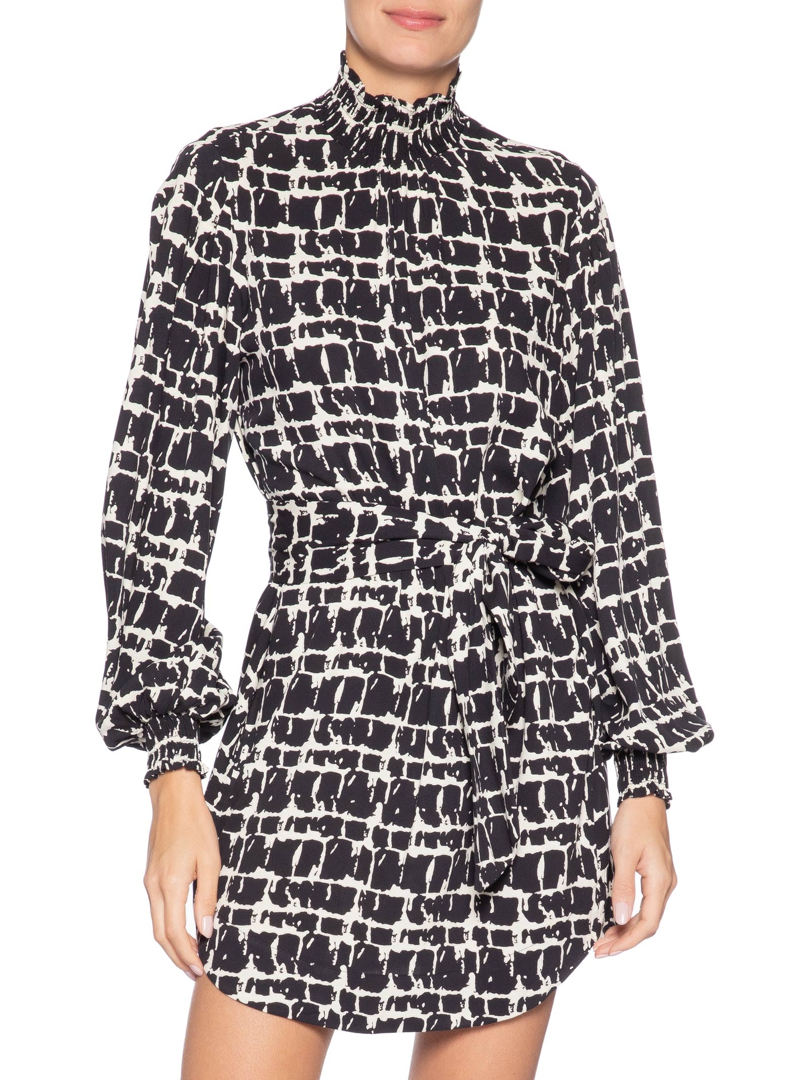 Vestido Curto Textura Xadrez – Preto Animale