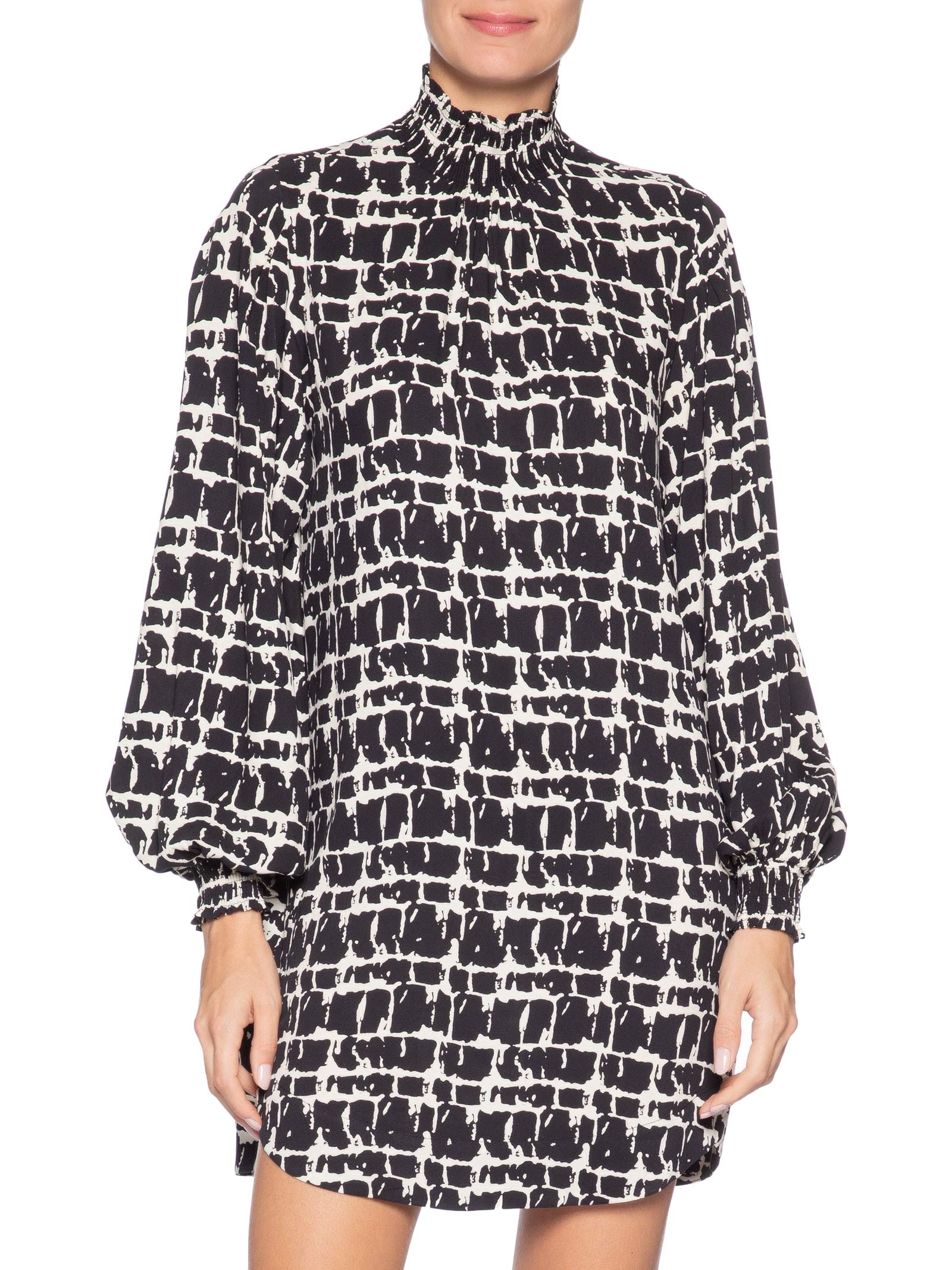 Vestido Curto Textura Xadrez – Preto Animale