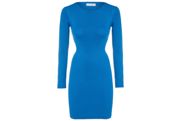 Vestido Curto Tricot Decote Redondo - Azul