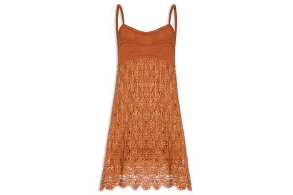 Vestido Curto Tricot Rendado Sol - Marrom