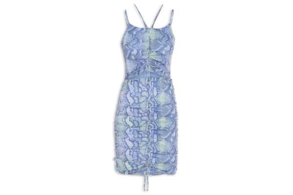 Vestido Curto Tule Com Recortes - Azul
