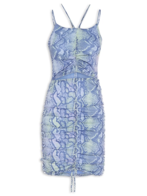 Vestido Curto Tule Com Recortes - Azul