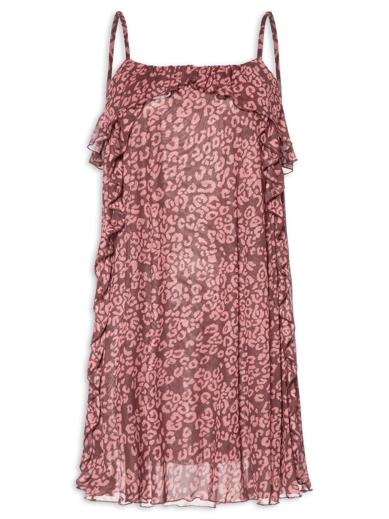 Vestido Curto Tule Estampa Felina Marrom Dress To