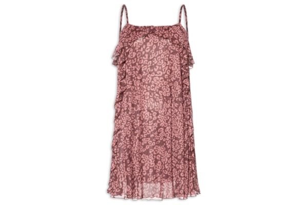 Vestido Curto Tule Estampa Felina - Marrom