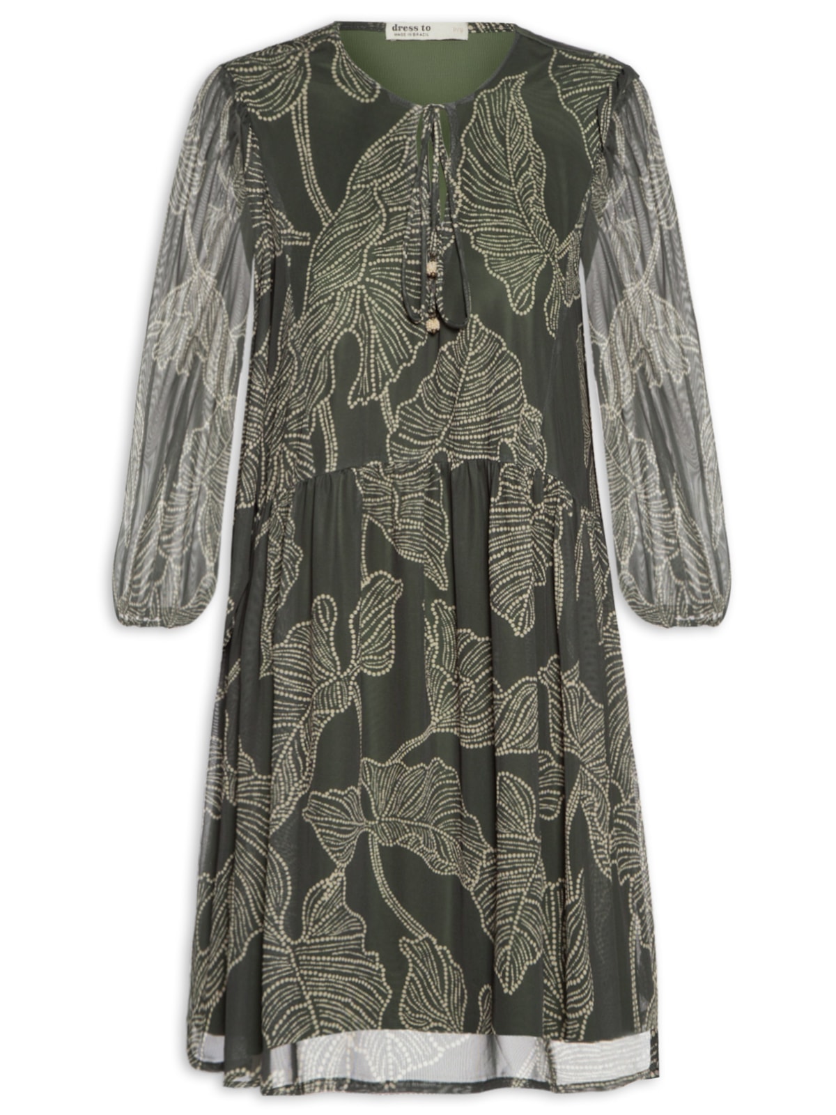 Vista 2 Vestido Curto Tule Estampa Ramos VERDE VERDE