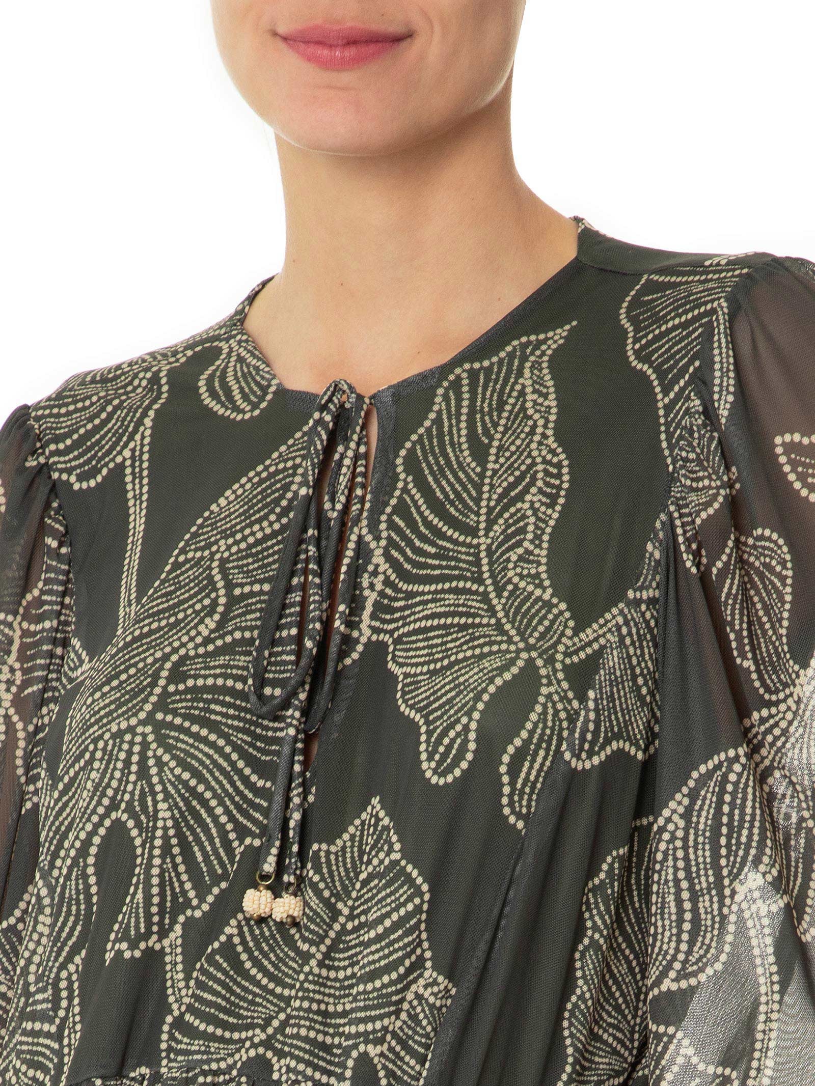 Vestido Curto Tule Estampa Ramos Verde Dress To