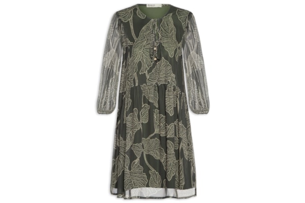 Vestido Curto Tule Estampa Ramos - Verde