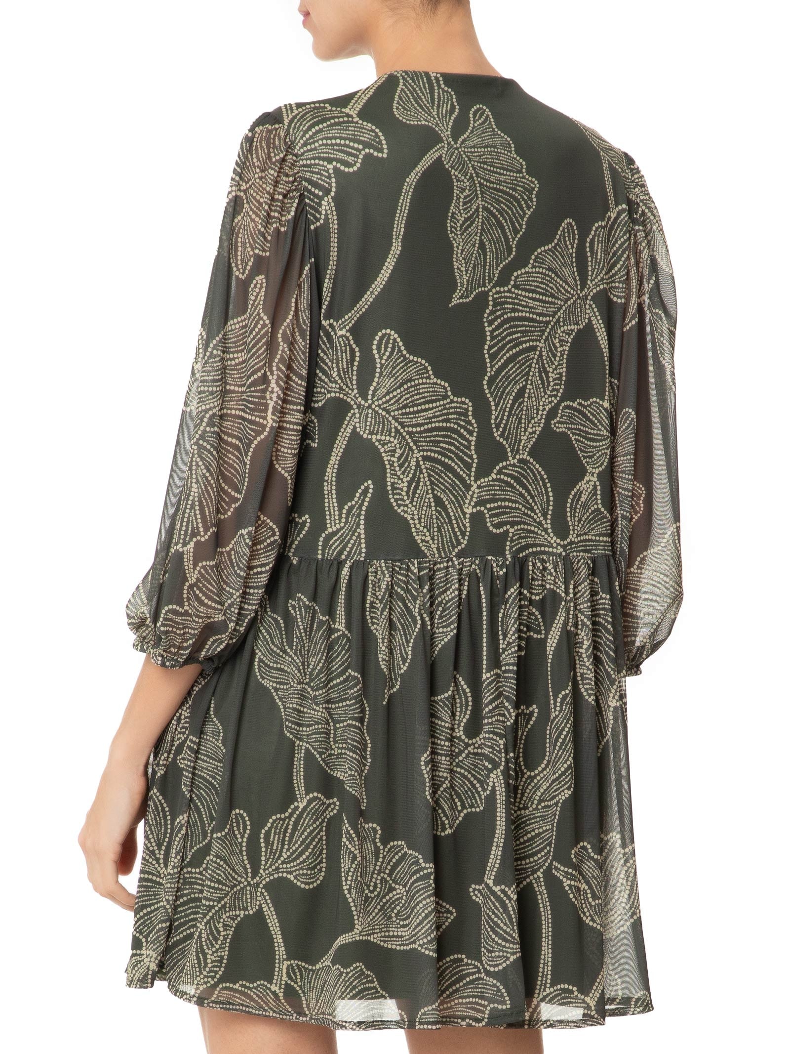 Vestido Curto Tule Estampa Ramos Verde Dress To