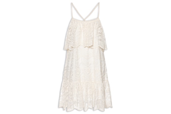 Vestido Curto Tule Rendado - Branco