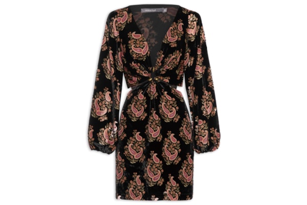 Vestido Curto Veludo Devore - Preto