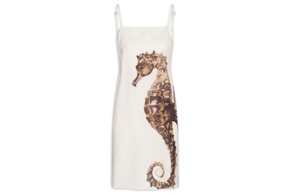 Vestido De Alça Estampado Com Linho – Off White