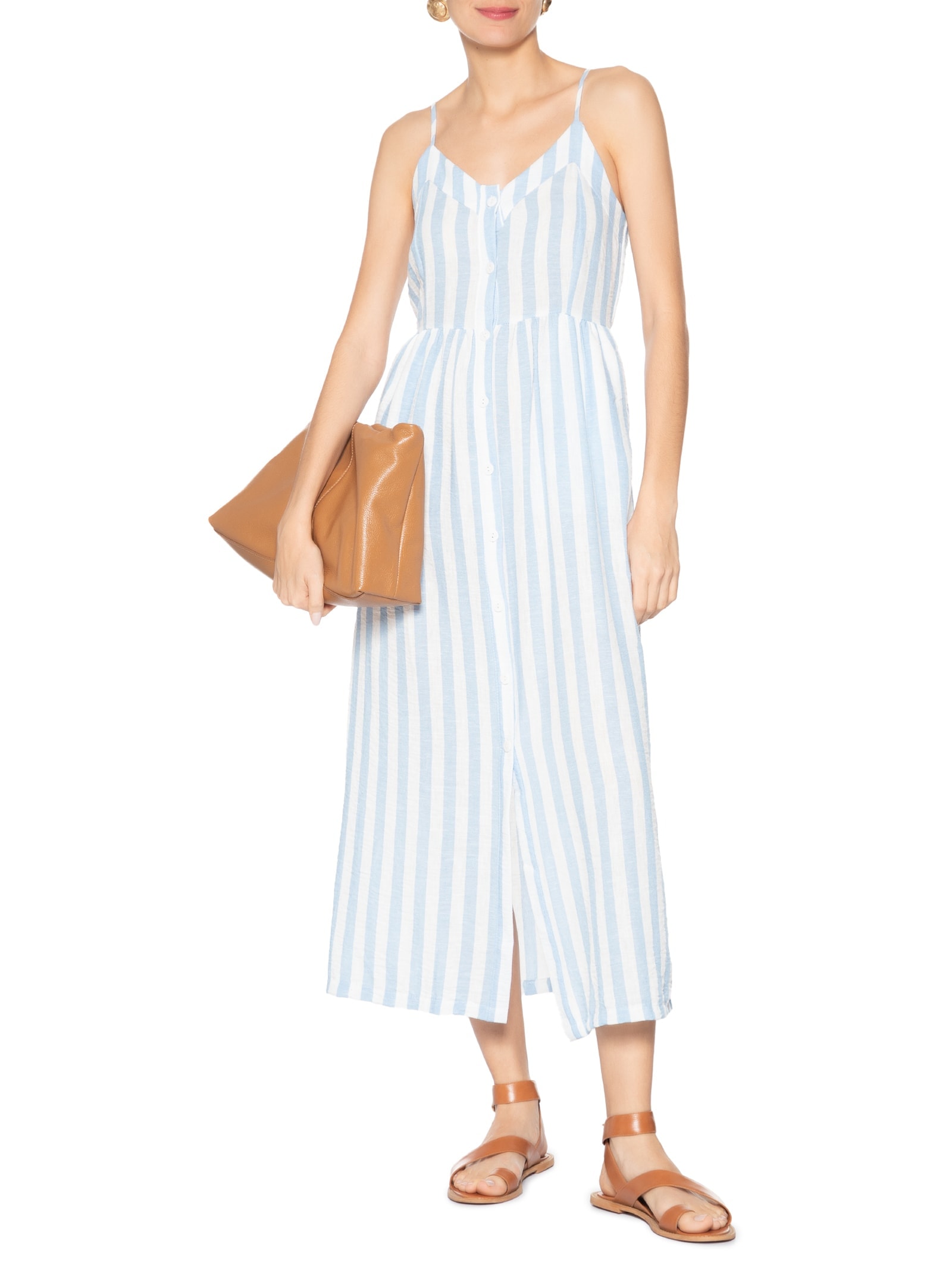 Vestido De Alça Listrado Azul Basiq