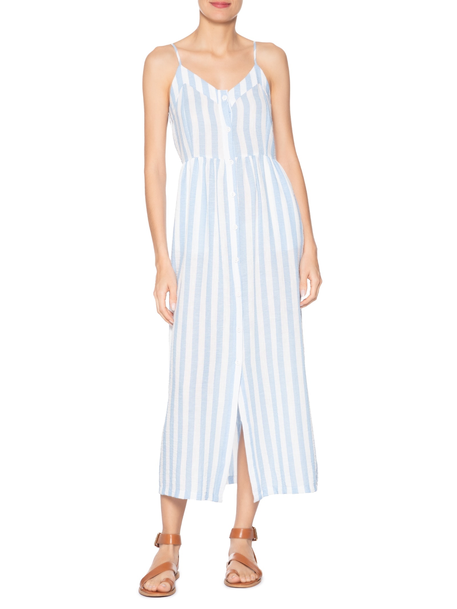 Vestido De Alça Listrado Azul Basiq