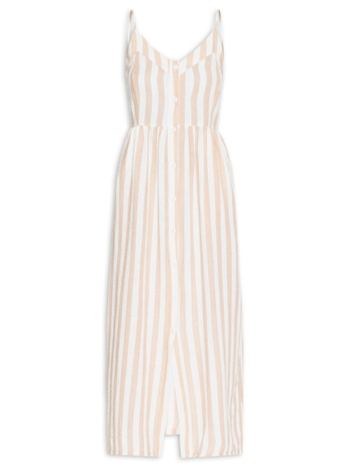 Vestido De Alça Listrado – Bege