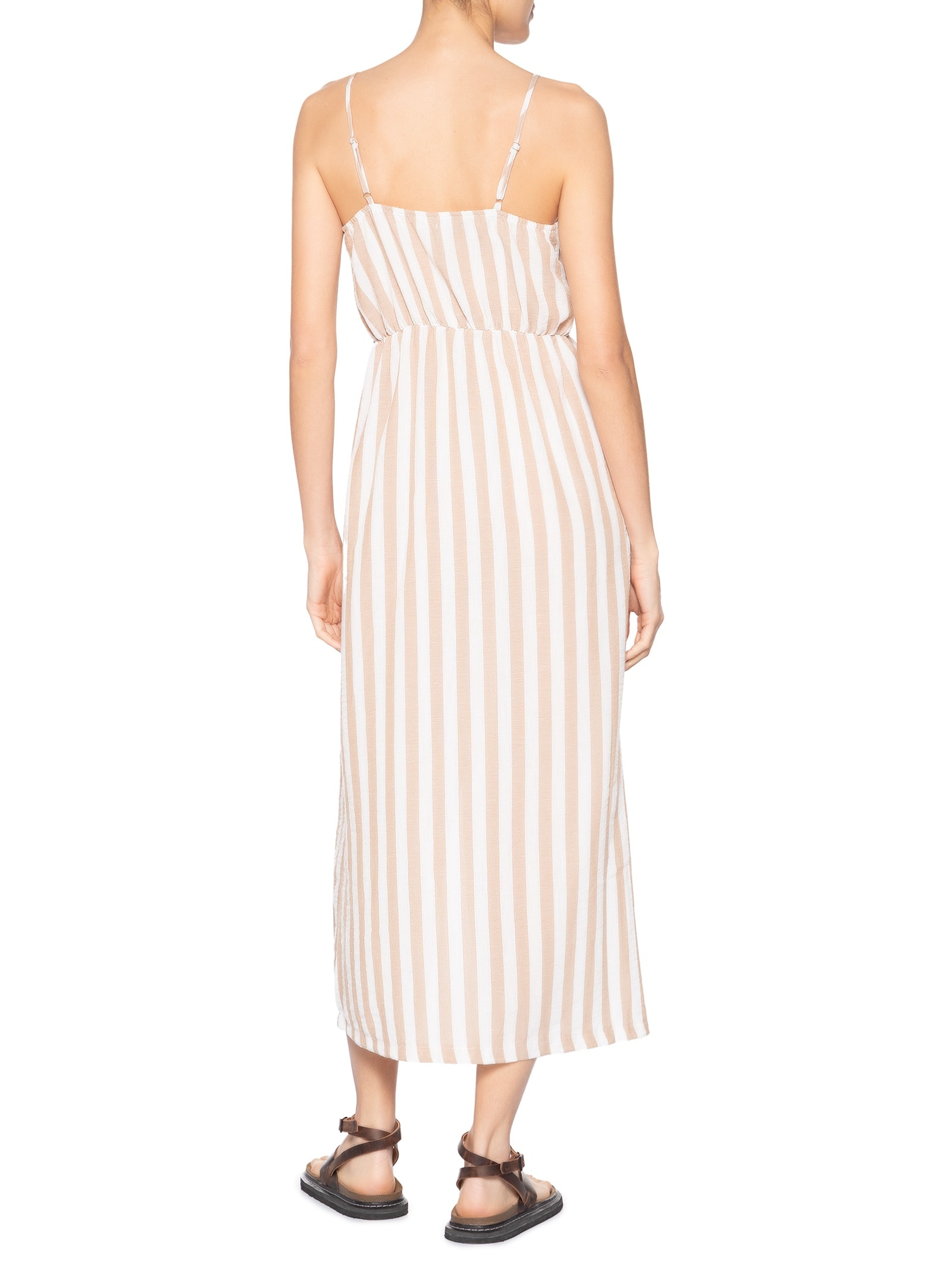 Vestido De Alça Listrado Bege Basiq