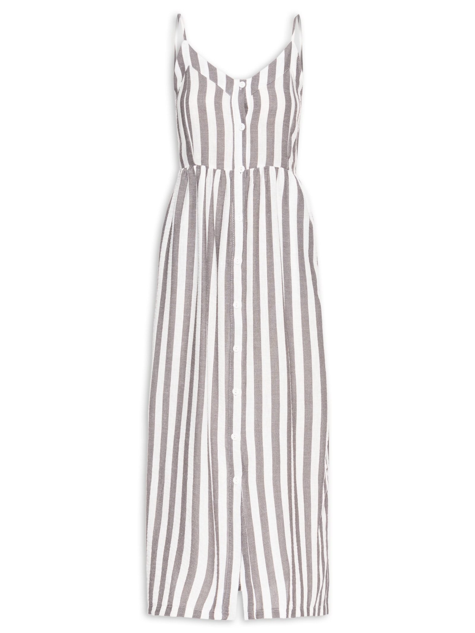 Vestido De Alça Listrado Cinza Basiq