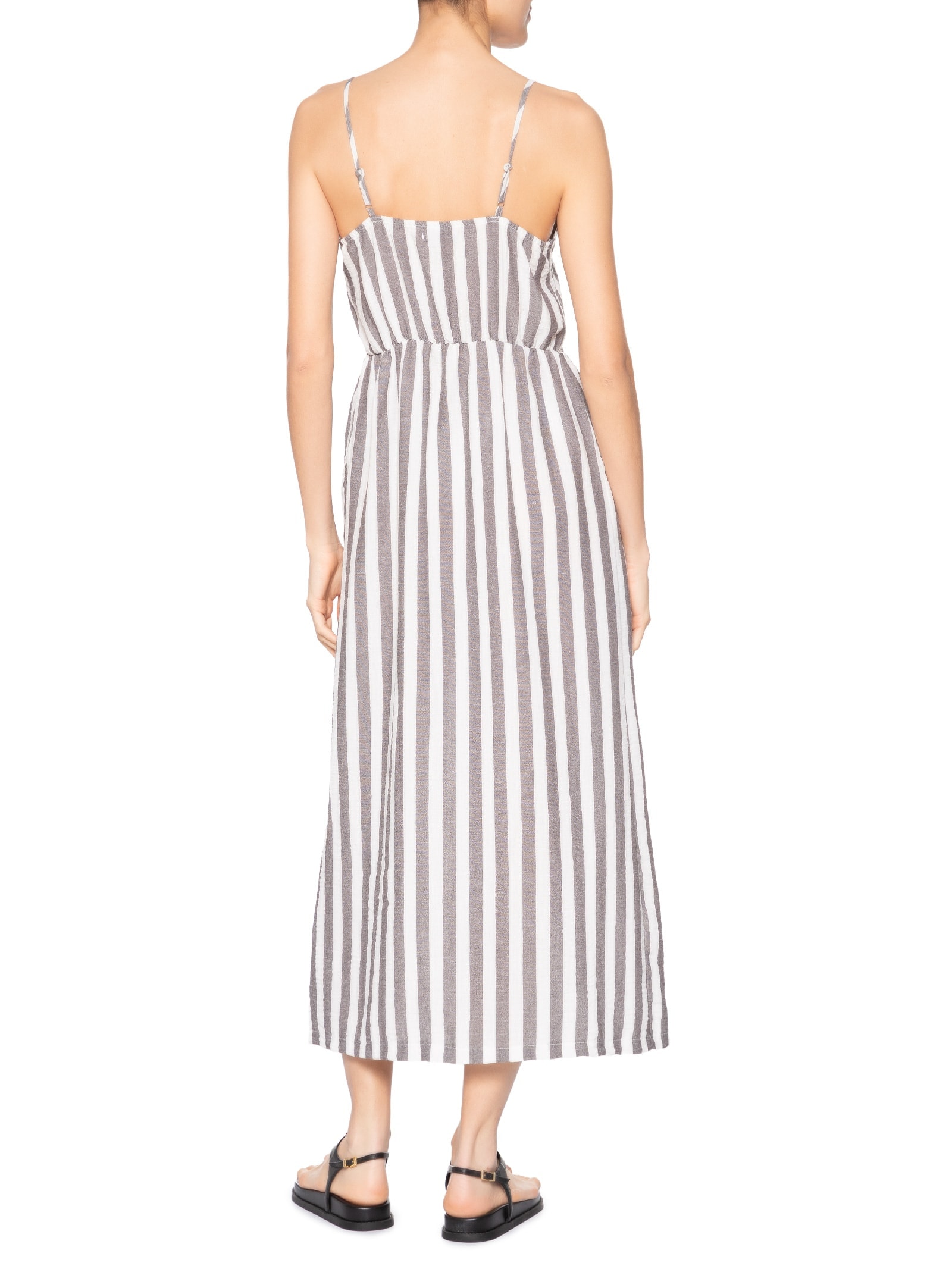 Vestido De Alça Listrado Cinza Basiq