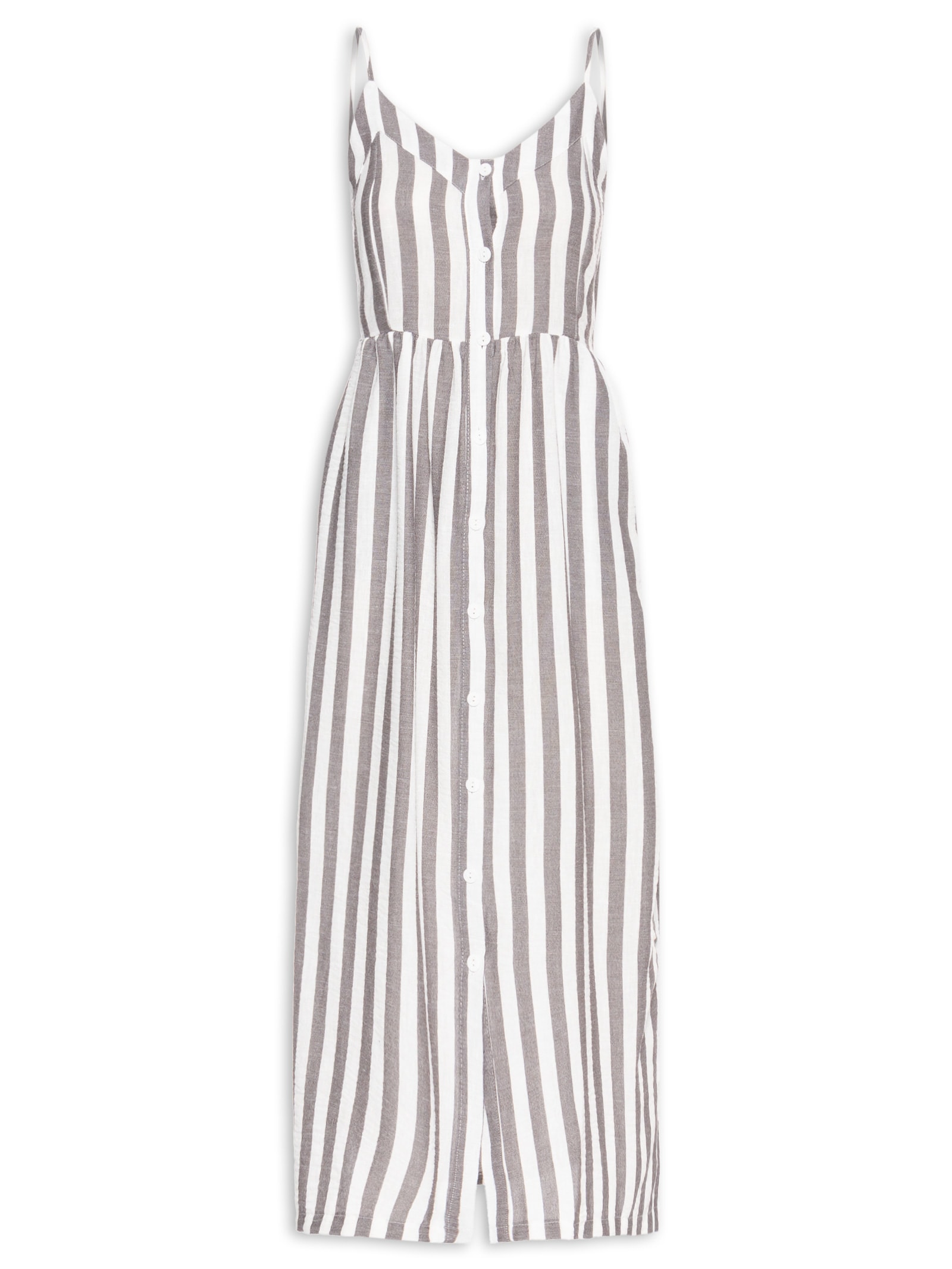 Vestido De Alça Listrado Cinza Basiq