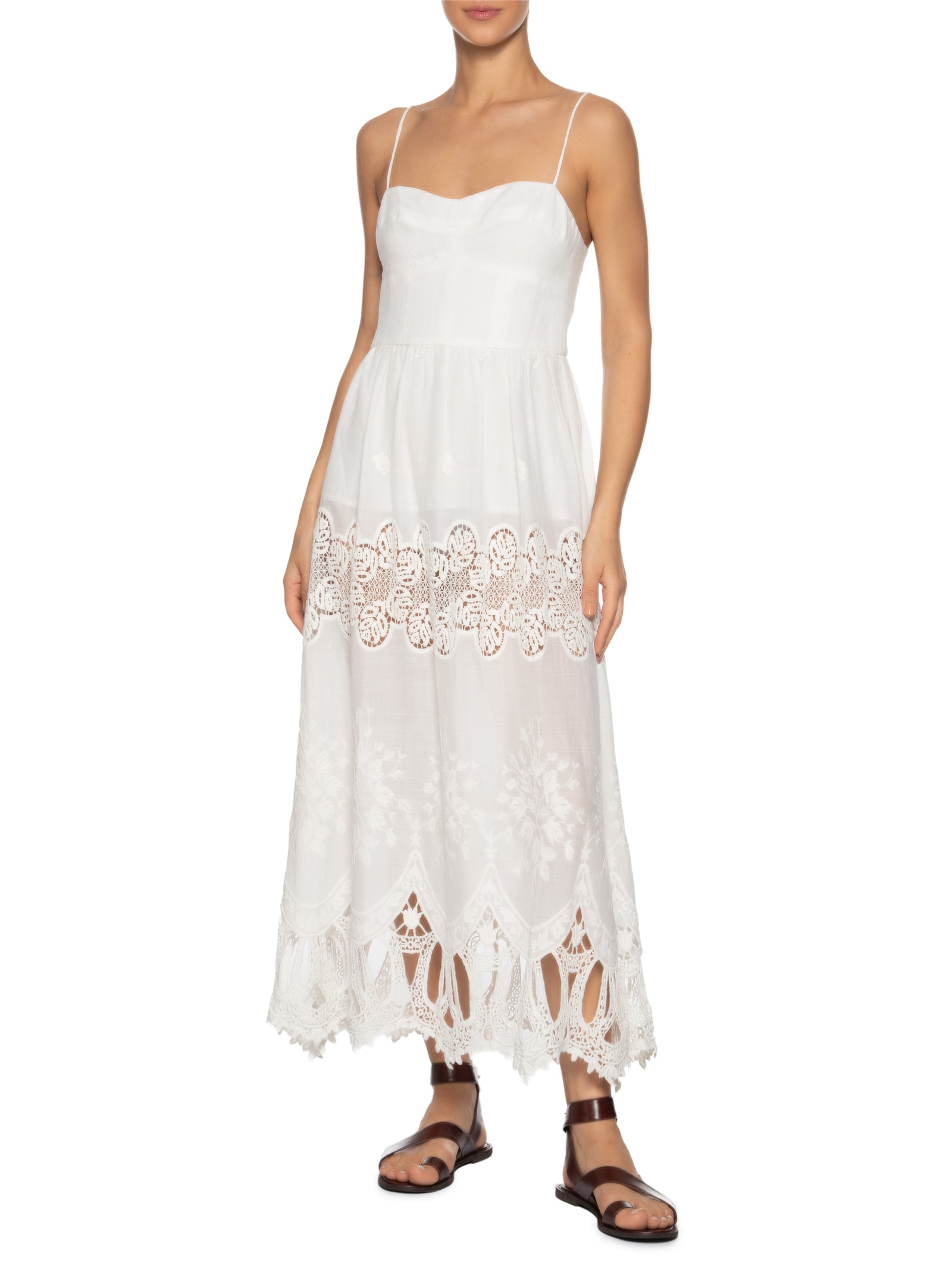 Vestido De Alça Renda Bordada Branco Animale