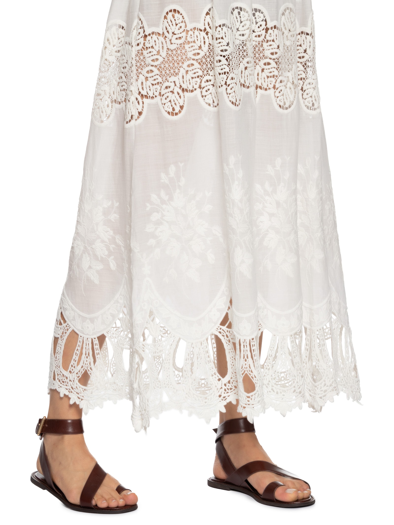 Vestido De Alça Renda Bordada Branco Animale