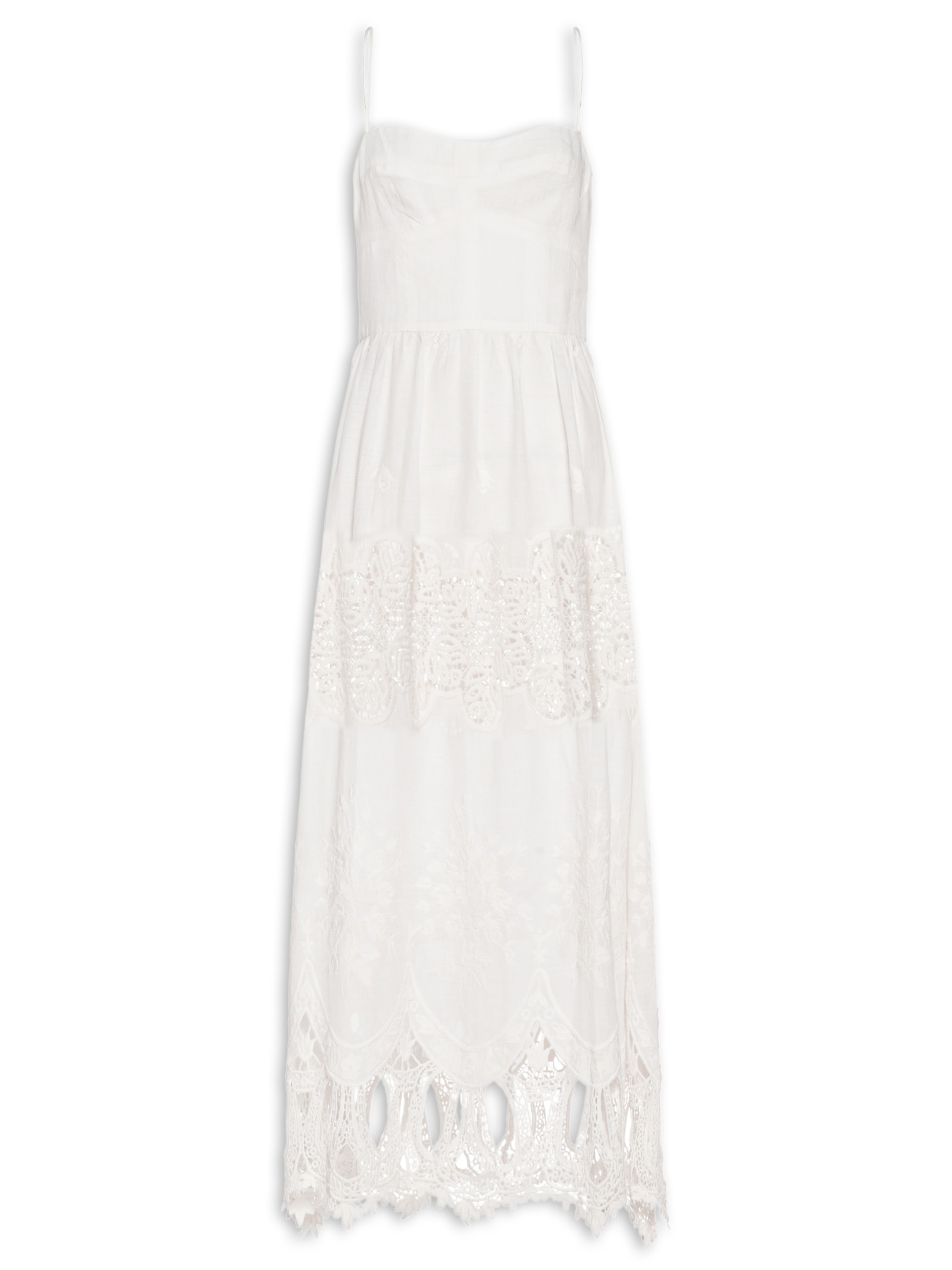 Vestido De Alça Renda Bordada Branco Animale