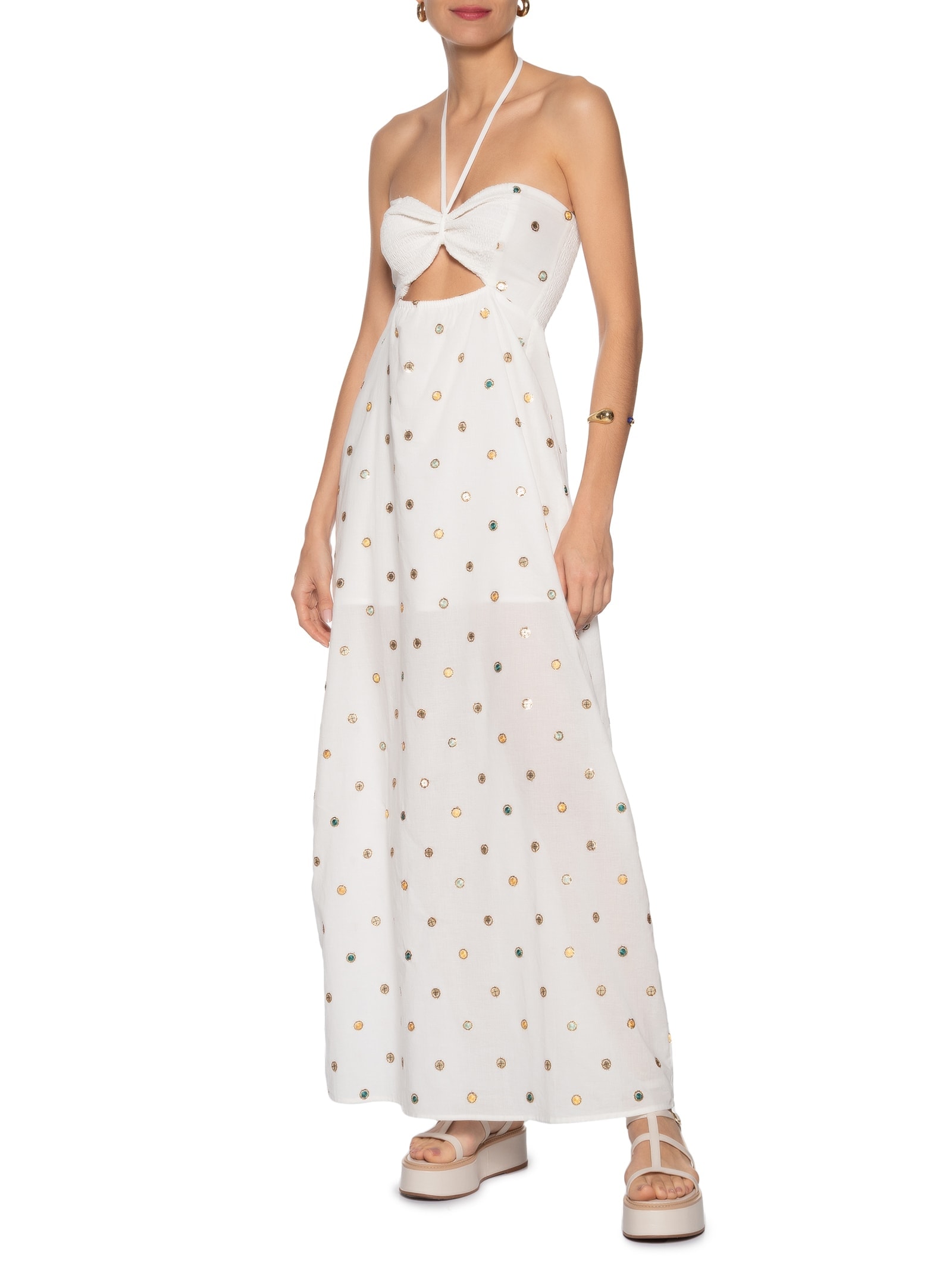 Vestido De Algodão Bordado Com Lastex Branco Animale Jeans