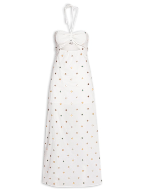 Vestido De Algodão Bordado Com Lastex – Branco