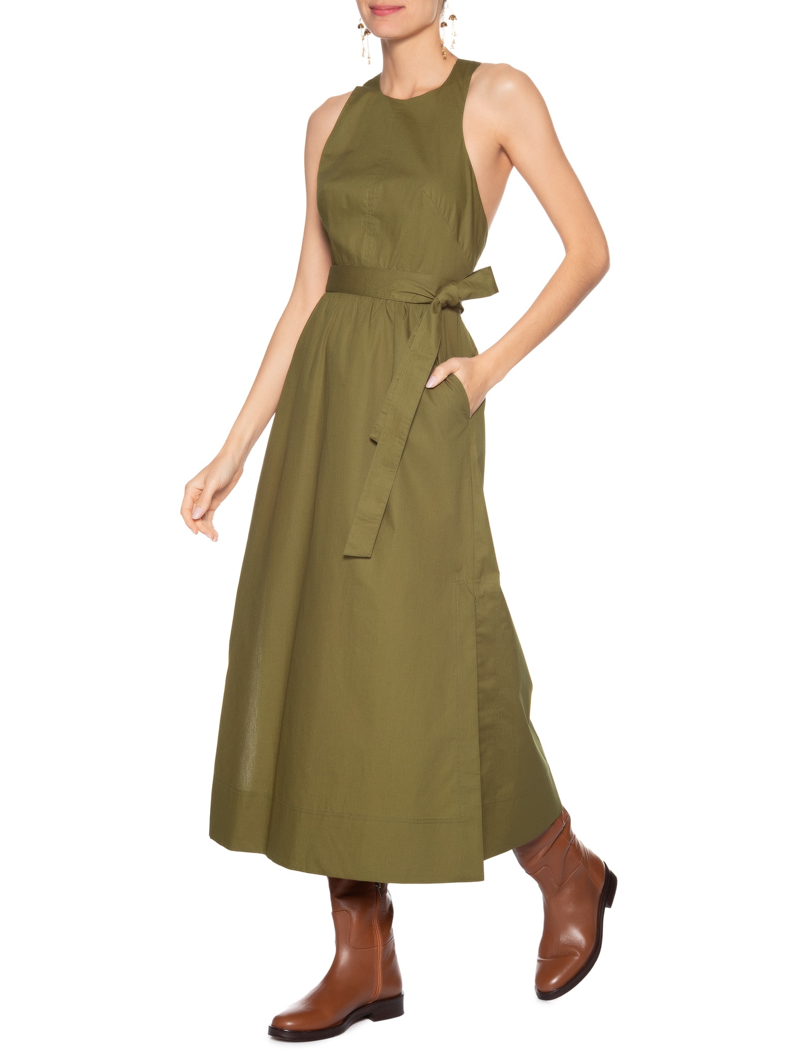 Vestido De Algodão Frente Única Verde Animale