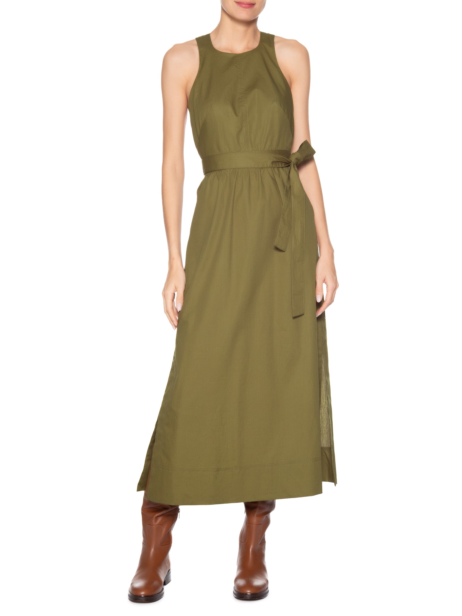 Vestido De Algodão Frente Única Verde Animale