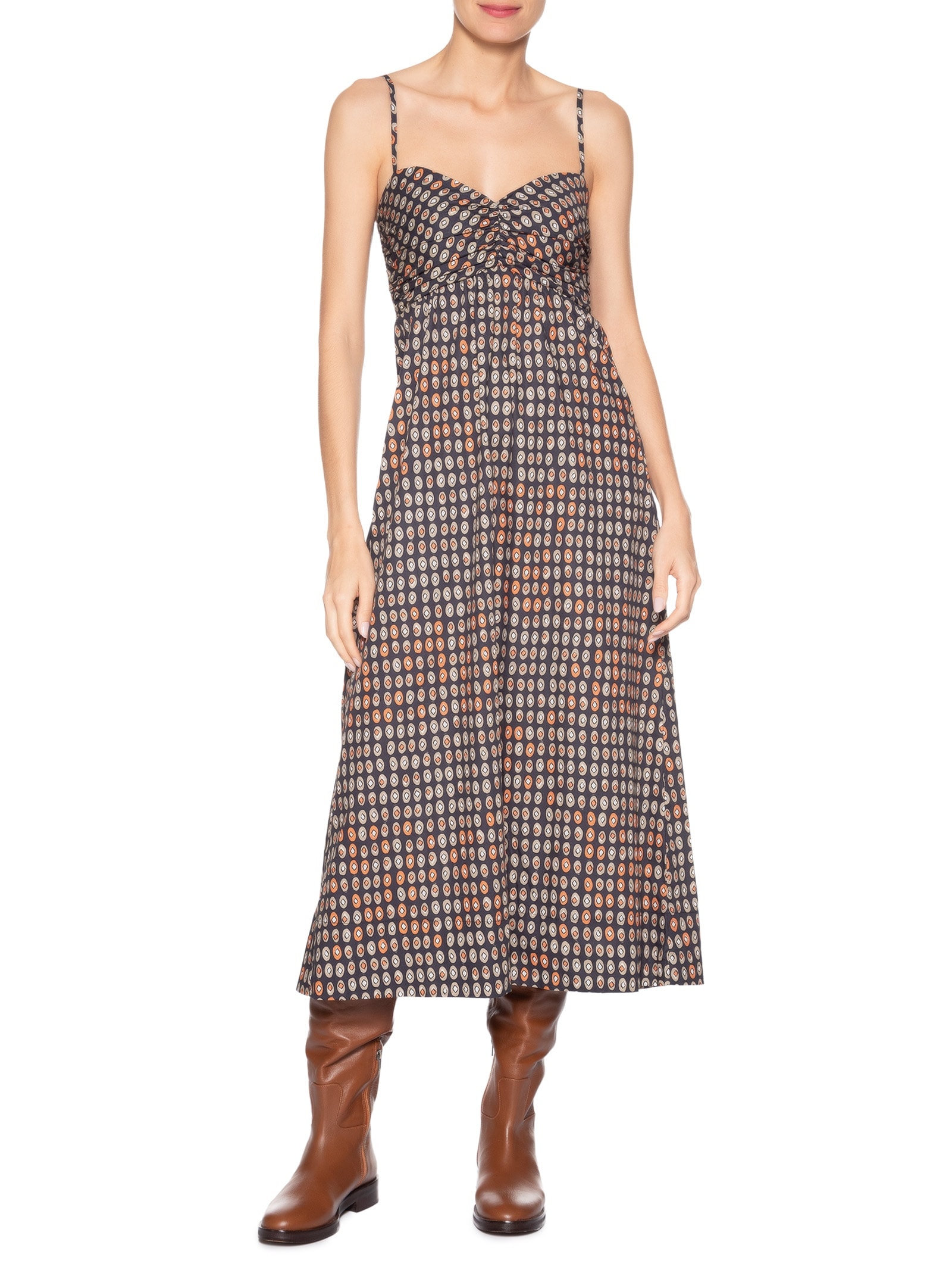 Vestido De Algodão Midi Estampado Vermelho Animale