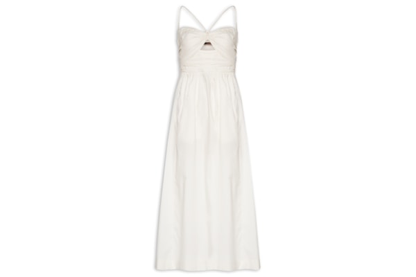 Vestido De Algodão Midi Off Busto Franzido  - Branco
