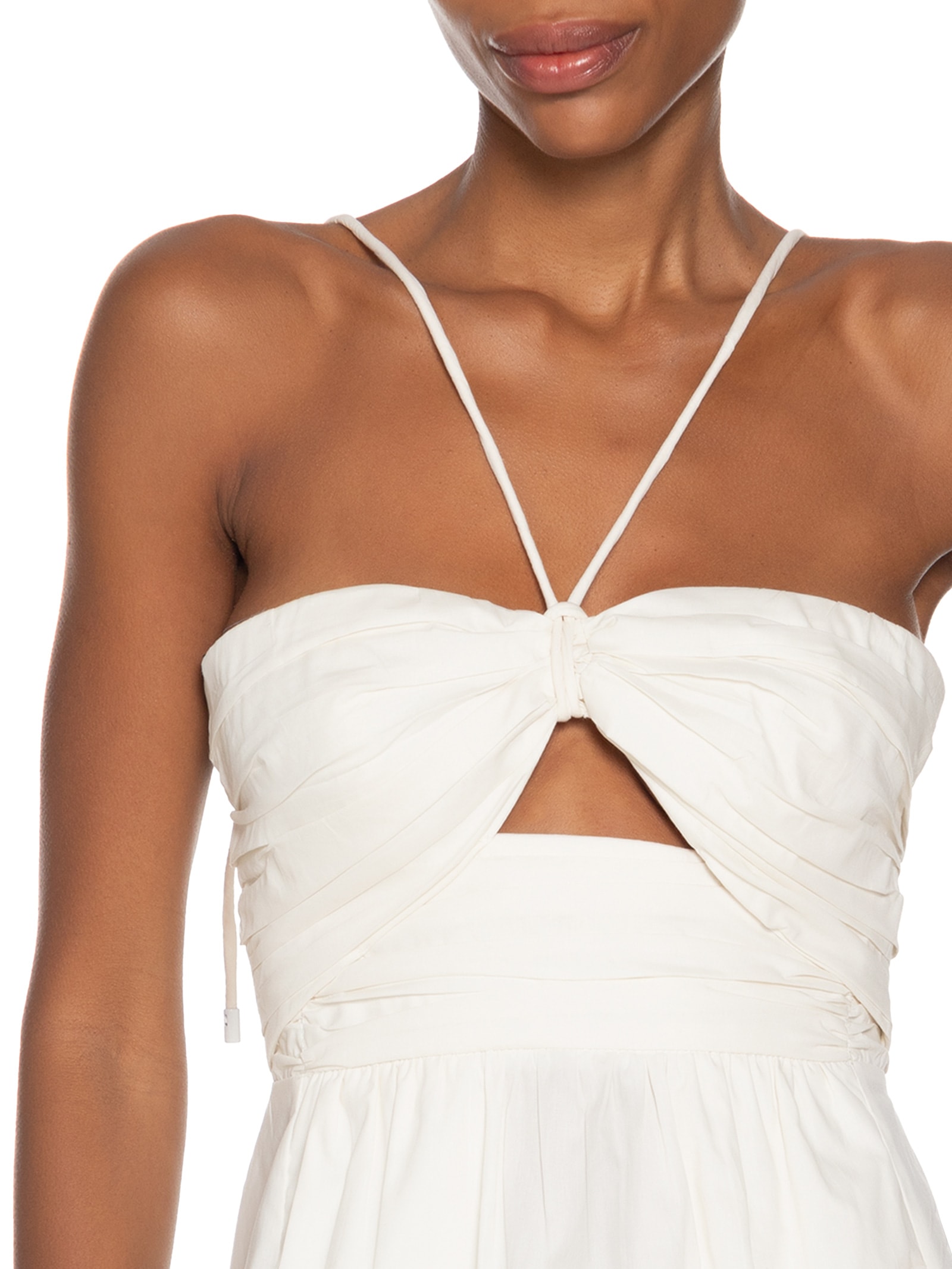 Vestido De Algodão Midi Off Busto Franzido  Branco Animale