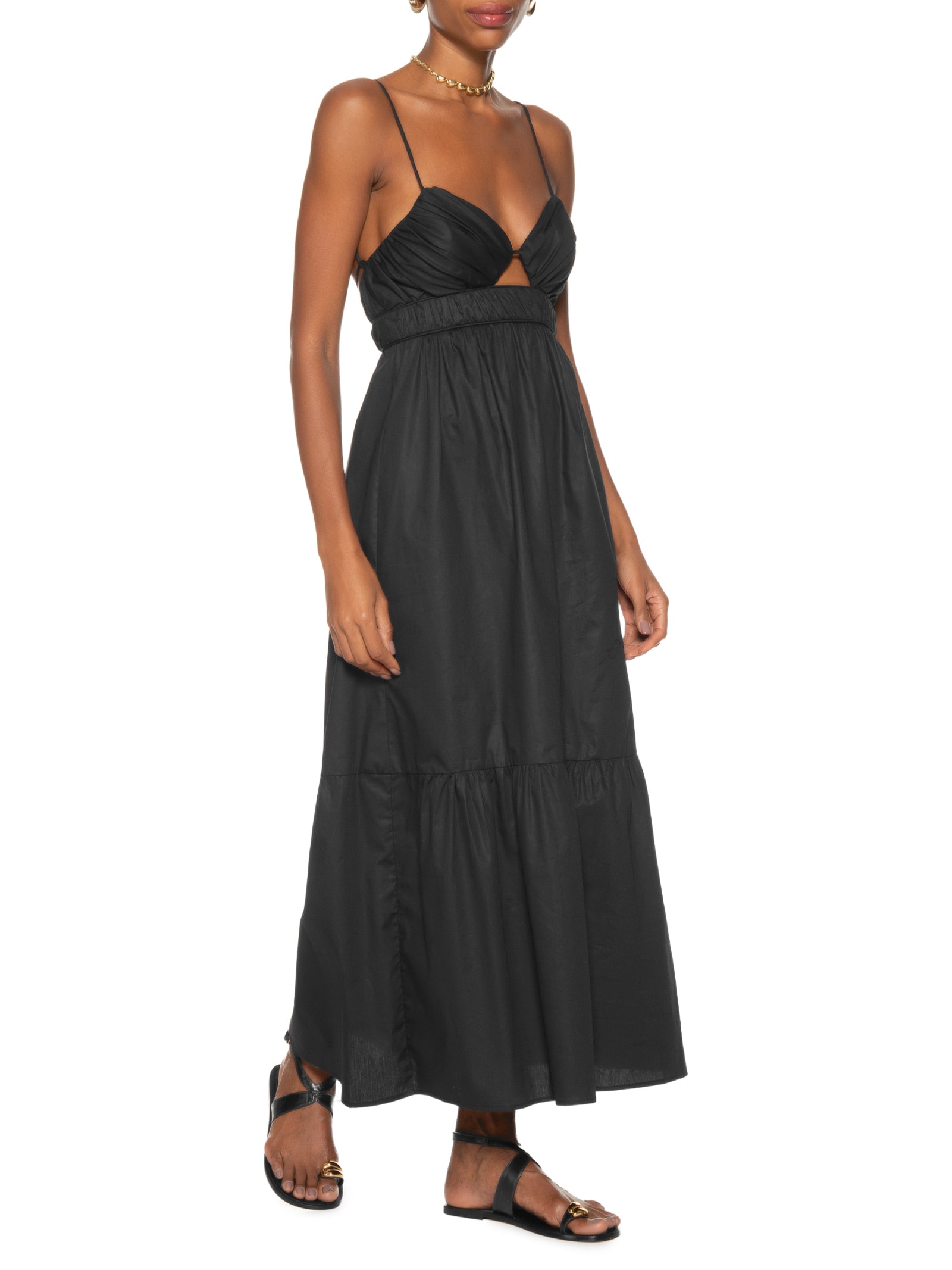 Vestido De Algodão Midi Preto Busto Franzido Preto Animale