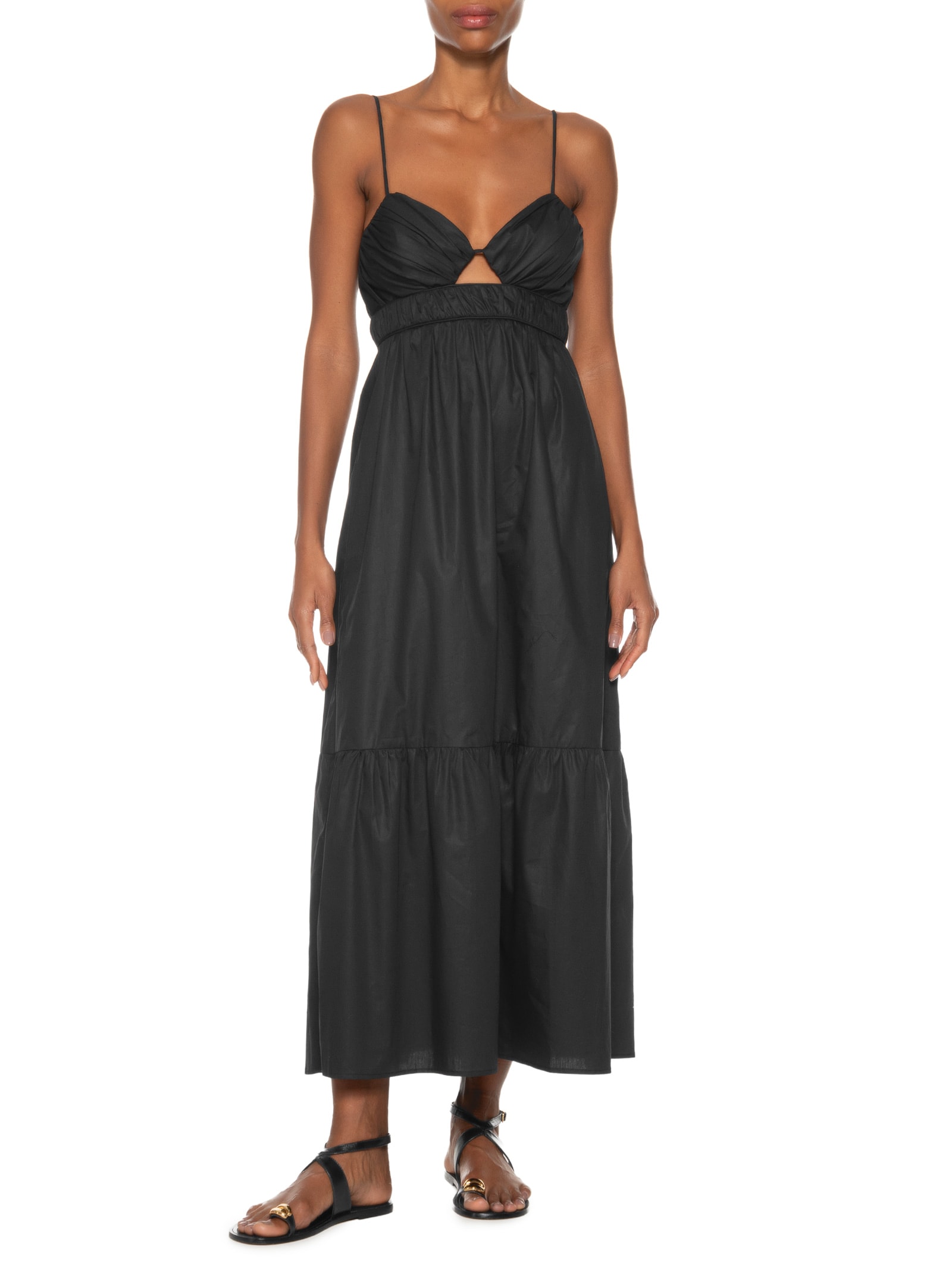 Vestido De Algodão Midi Preto Busto Franzido Preto Animale