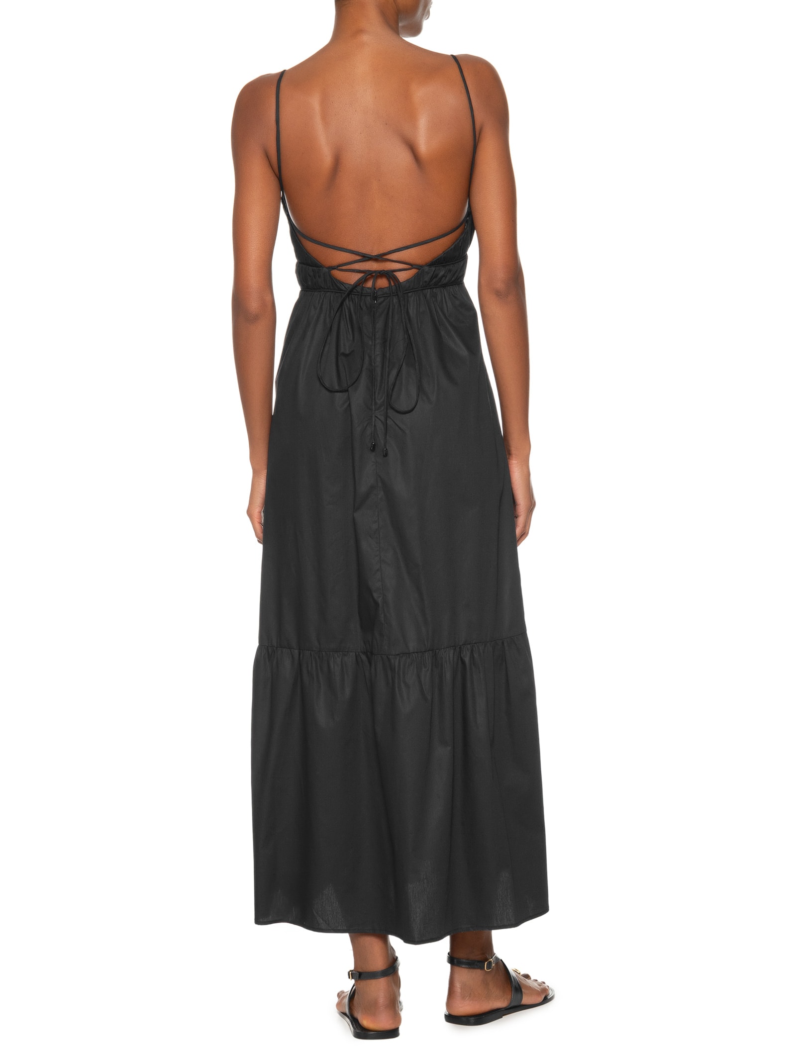 Vestido De Algodão Midi Preto Busto Franzido Preto Animale