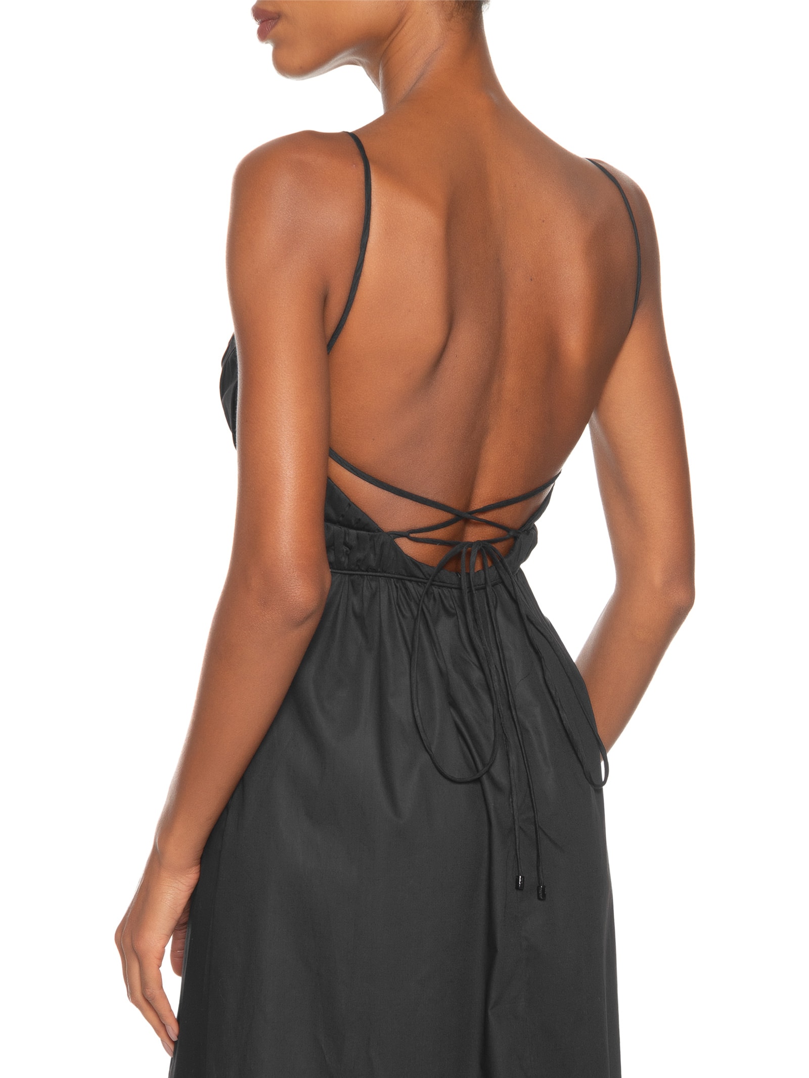 Vestido De Algodão Midi Preto Busto Franzido Preto Animale
