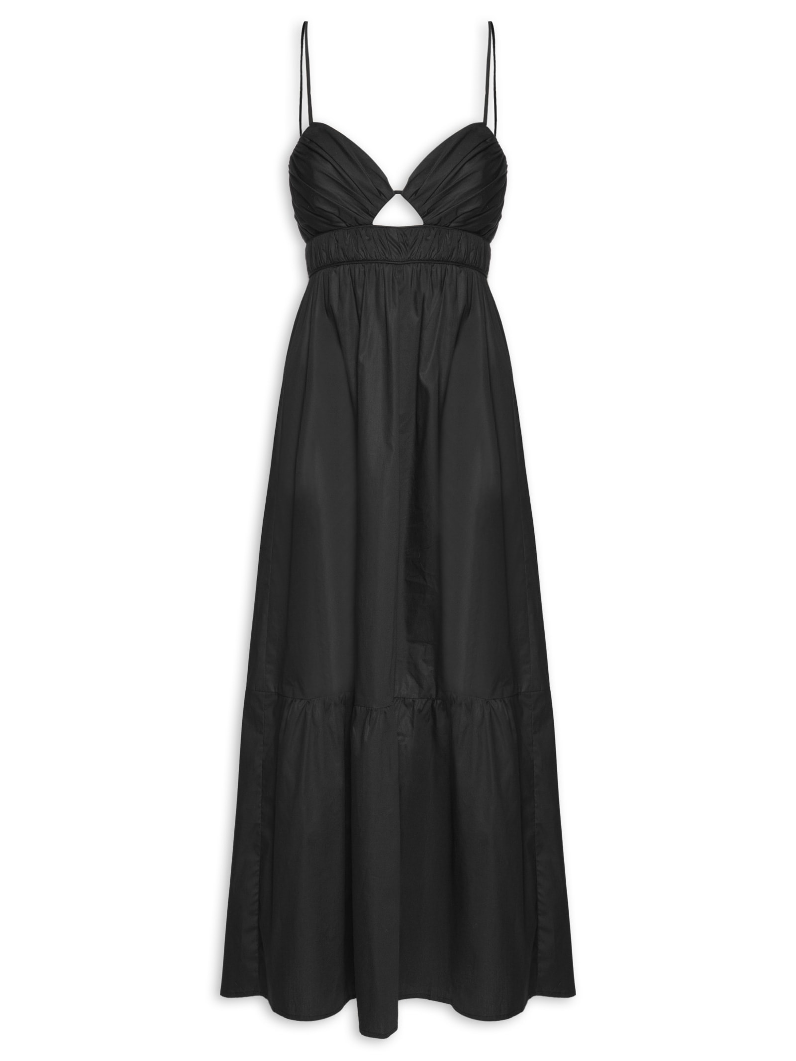 Vestido De Algodão Midi Preto Busto Franzido Preto Animale