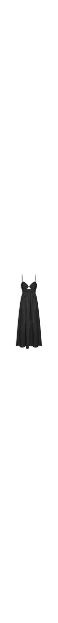 Vestido De Algodão Midi Preto Busto Franzido - Preto