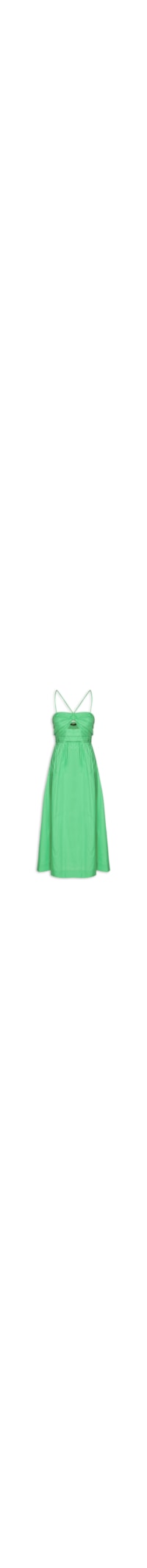 Vestido De Algodão Midi Verde Busto Franzido - Verde