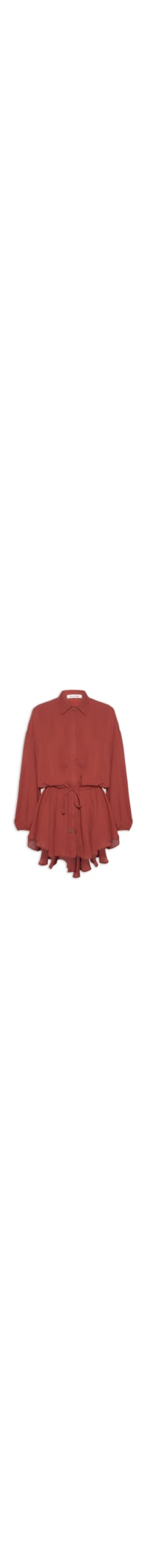 Vestido De Botão Manga Longa GGT Sólido - Vermelho
