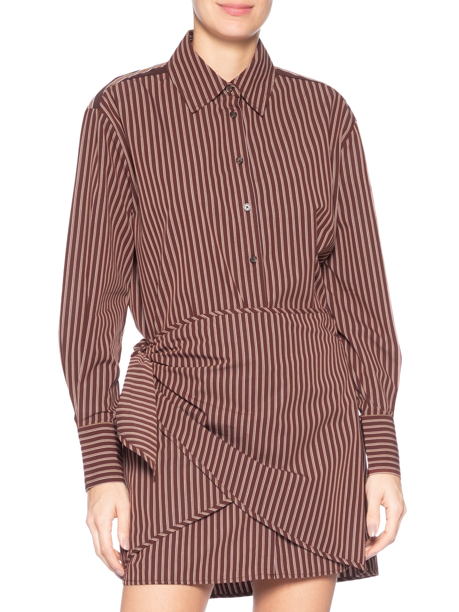 Vestido De Botão Manga Longa Mix De Listras Marrom Animale Jeans