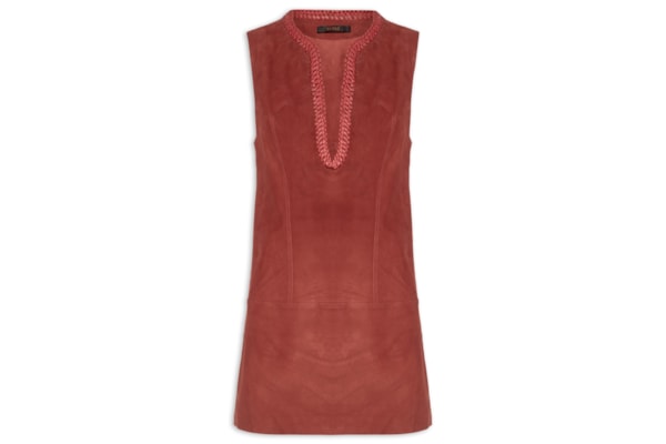 Vestido De Chamois Bordado Gota - Vermelho