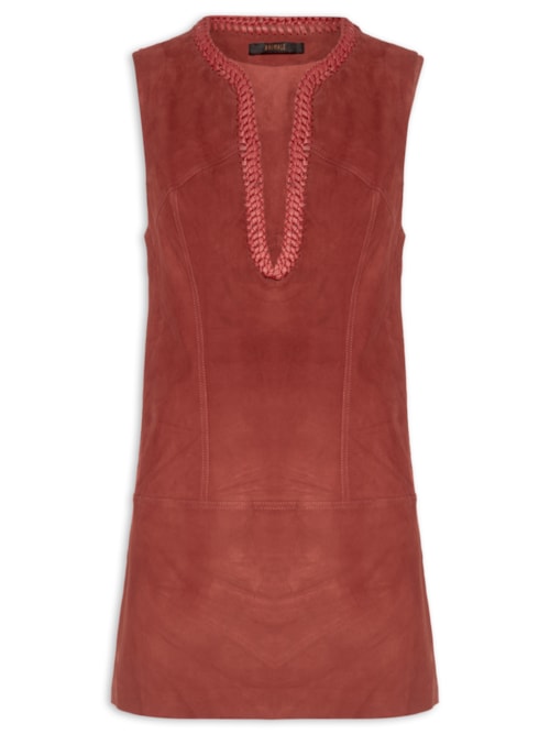 Vestido De Chamois Bordado Gota – Vermelho
