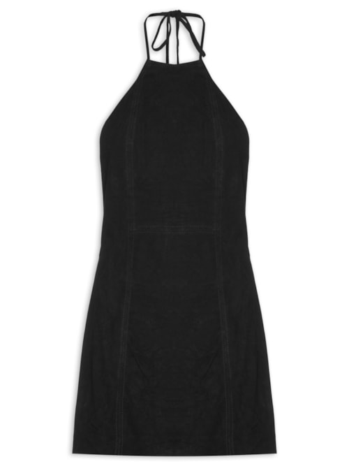 Vestido De Chamois Curto Recortes – Preto