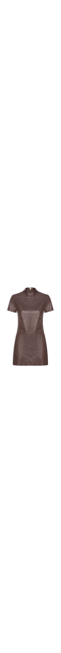 Vestido De Couro Curto Gola Alta - Marrom