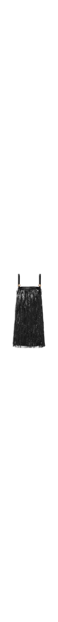 Vestido De Couro e Chamois Com Franjas - Preto