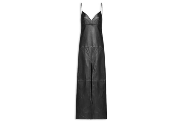 Vestido De Couro Longo Fenda Maxi - Preto